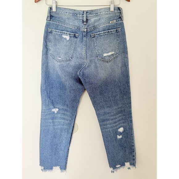Kancan Slim Straight Jeans Medium Wash Distressed Frayed Hem 90s Denim Vibe 3/25 - Picture 3 of 9